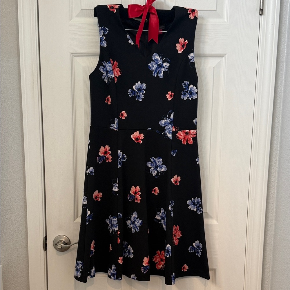 Vince Camuto Floral Dress - Navy Blue and Orange and Red Accents
